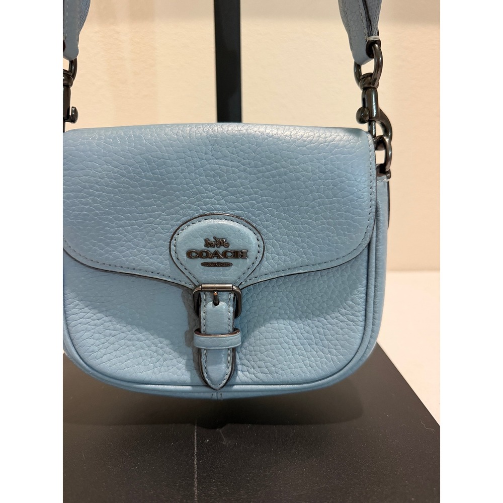 Coach Amelia Small Saddle Crossbody Bag in Blue Pebbled Leather